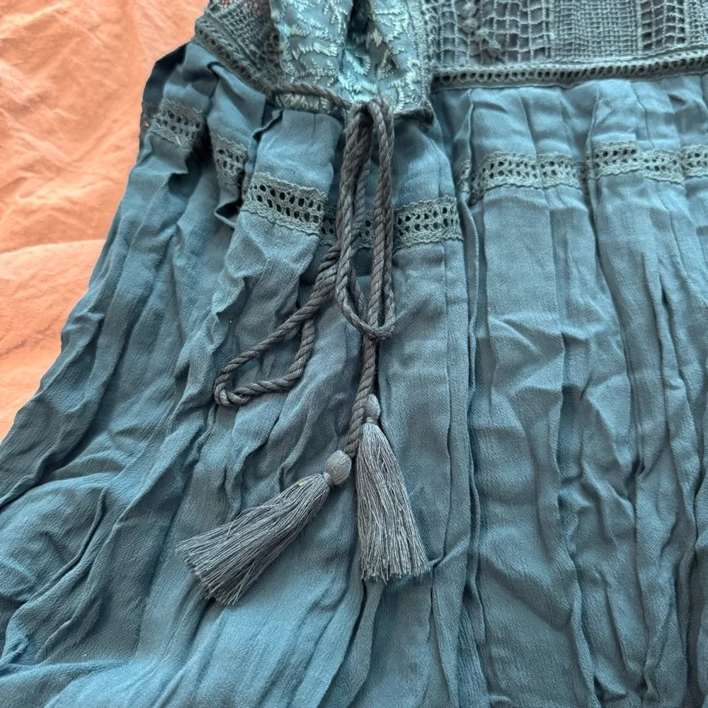 Free People Teal Crochet Bodice Mini Dress